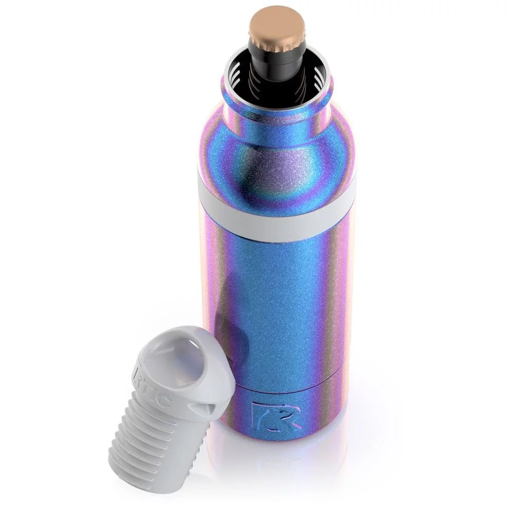 RTIC Bottle Chiller Water Bottle Insulated Cooler for 12oz Glass Soda Bottle or 16oz Aluminum Bottle, Double Wall Vacuum Insulation, Stainless Steel Sweat Proof with Built-In Bottle Opener, Pacific