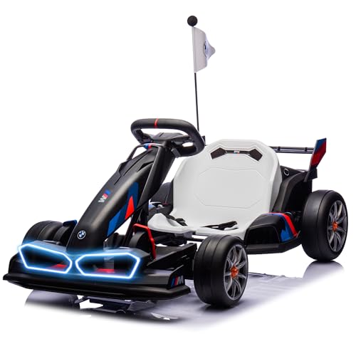 FORESEE 36V Licensed BMW Kids Electric Go Kart, Battery Powered Drift Kart w/Adjustable Seat, Ride On Toy for Big Kids Ages 6+, 8.6MPH Racing Go Cart w/600W Motor, LED Lights & Safety Belt, Black