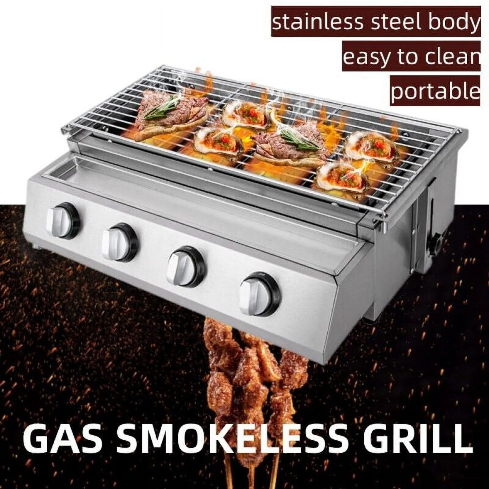 Stainless Steel Commercial Gas BBQ Grill with Stainless Steel Griddle 4 Burners