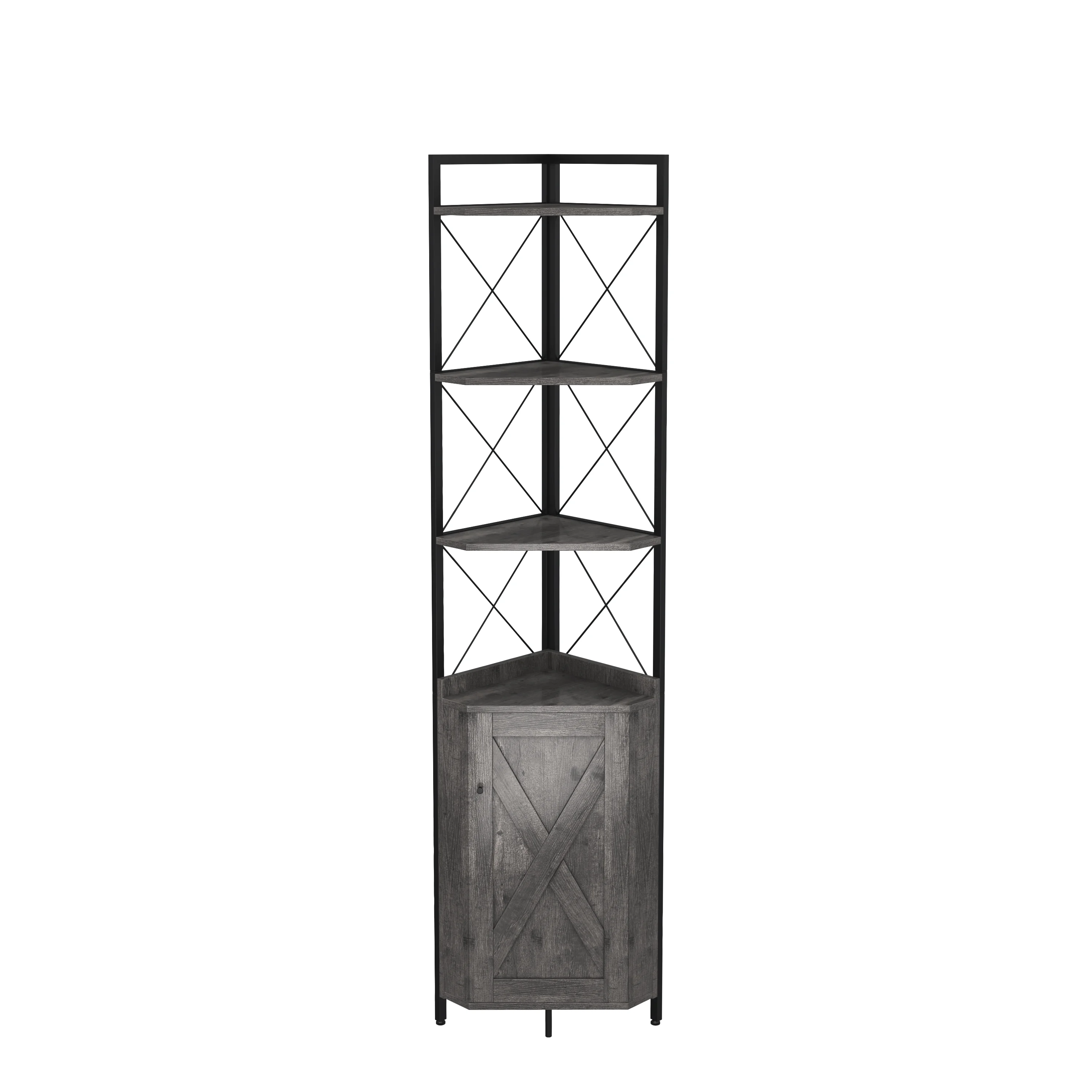 Corner Shelf 5-Tier wif Storage，Corner cabinet Bookshelf Stand Storage Rack(Dark Grey)