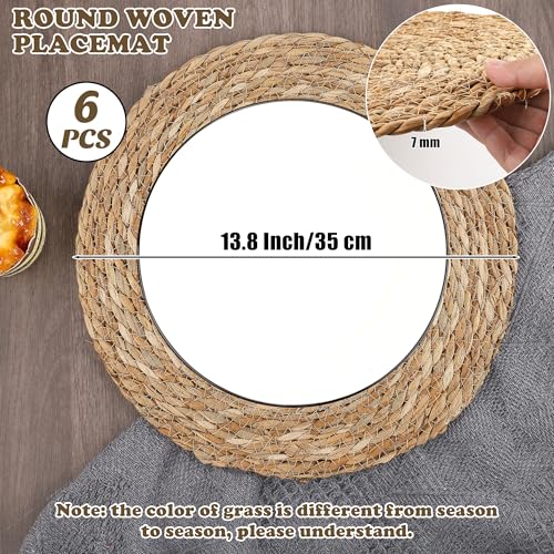Set of 24 Round Woven Placemats 12 Inches Bulrush Placemats Natural Hand-Woven Boho Rattan Placemats Wicker Table Mats Farmhouse Weave Place Mats for Home Dining Table