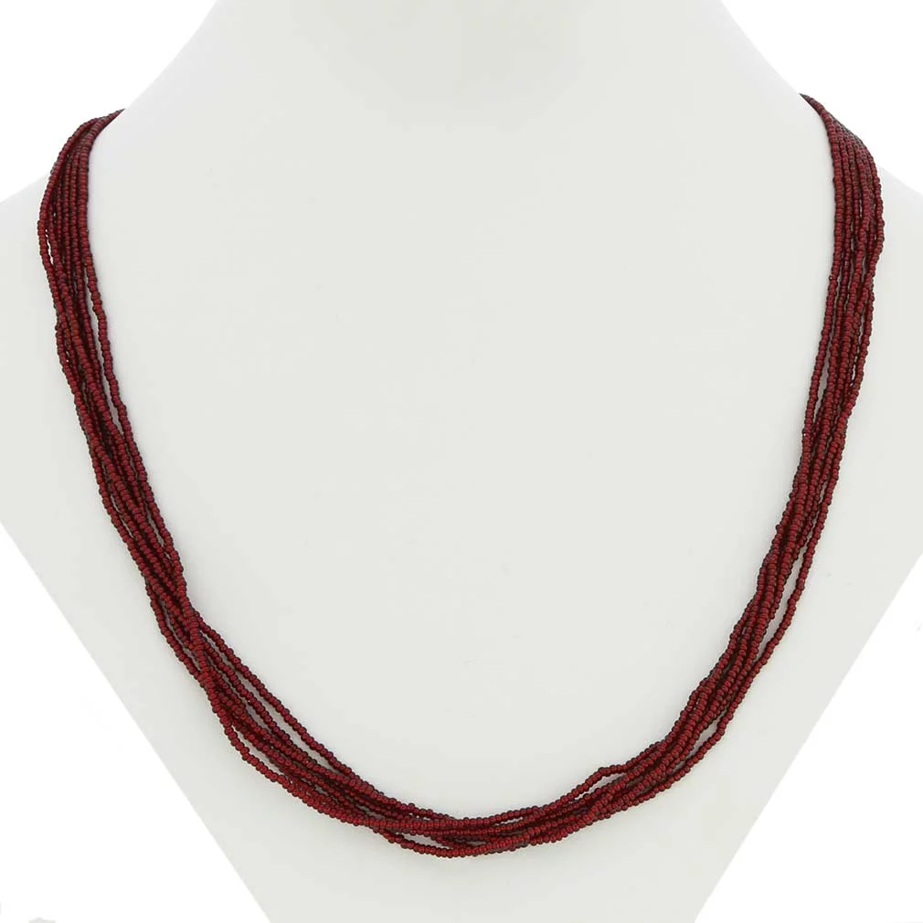 GlassOfVenice Murano Glass Six Strand Seed Bead Necklace - Ruby Red