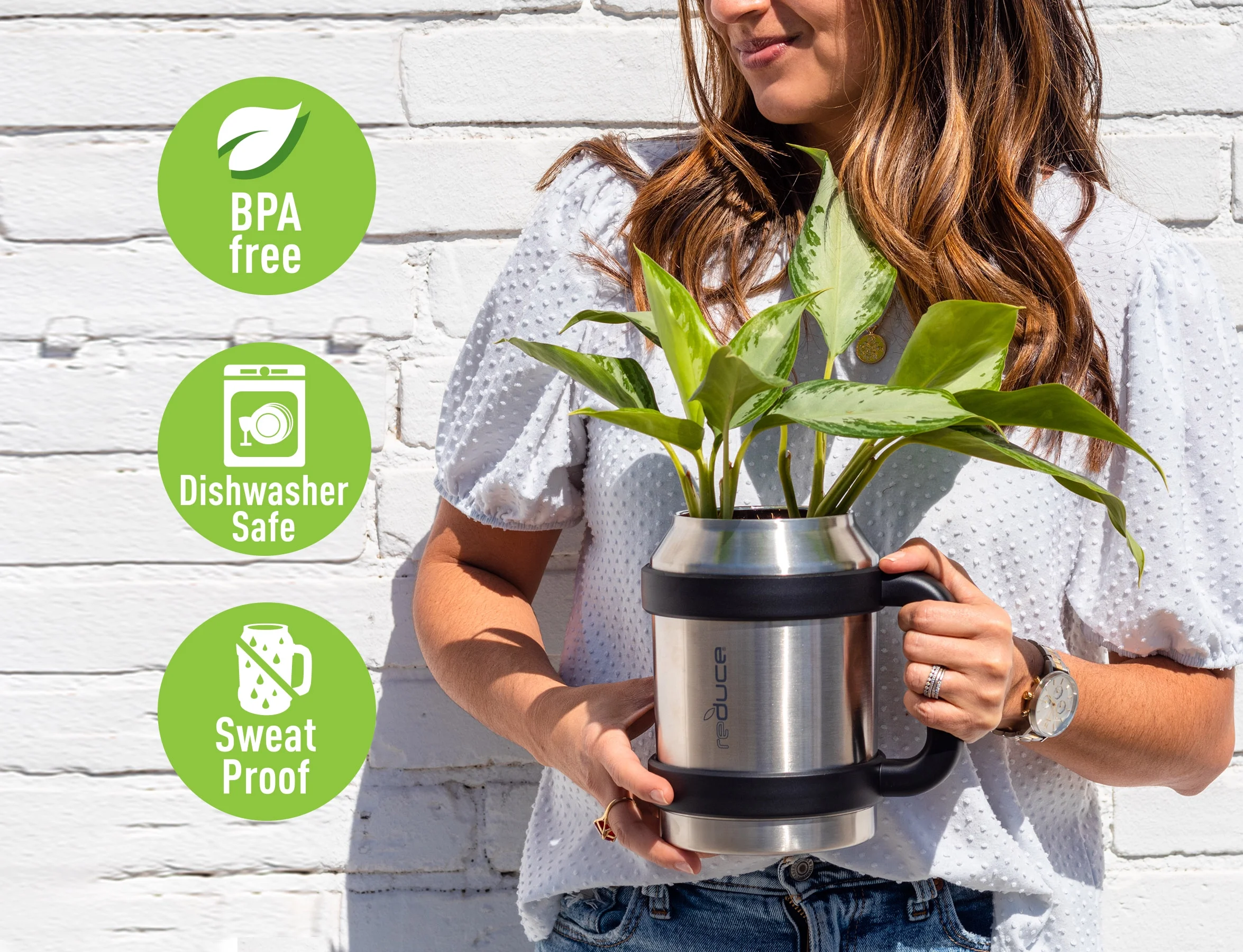 Reduce 50 oz Mug Tumbler, Stainless Steel with Handle – Keeps Drinks Cold up to 36 Hours – Sweat Proof, Dishwasher Safe, BPA Free – Pink Cotton, Opaque Gloss