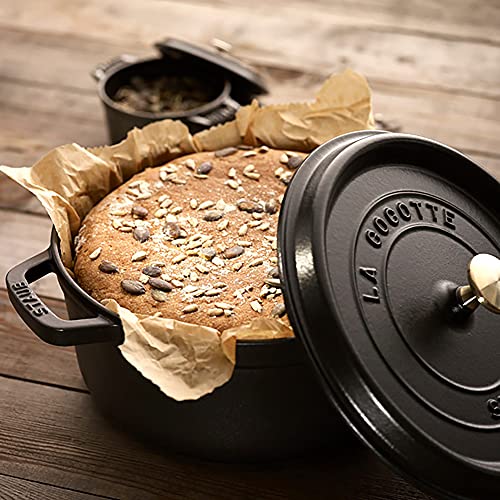 STAUB Cast Iron Dutch Oven 5.5-qt Round Cocotte, Made in France, Serves 5-6, Black Matte