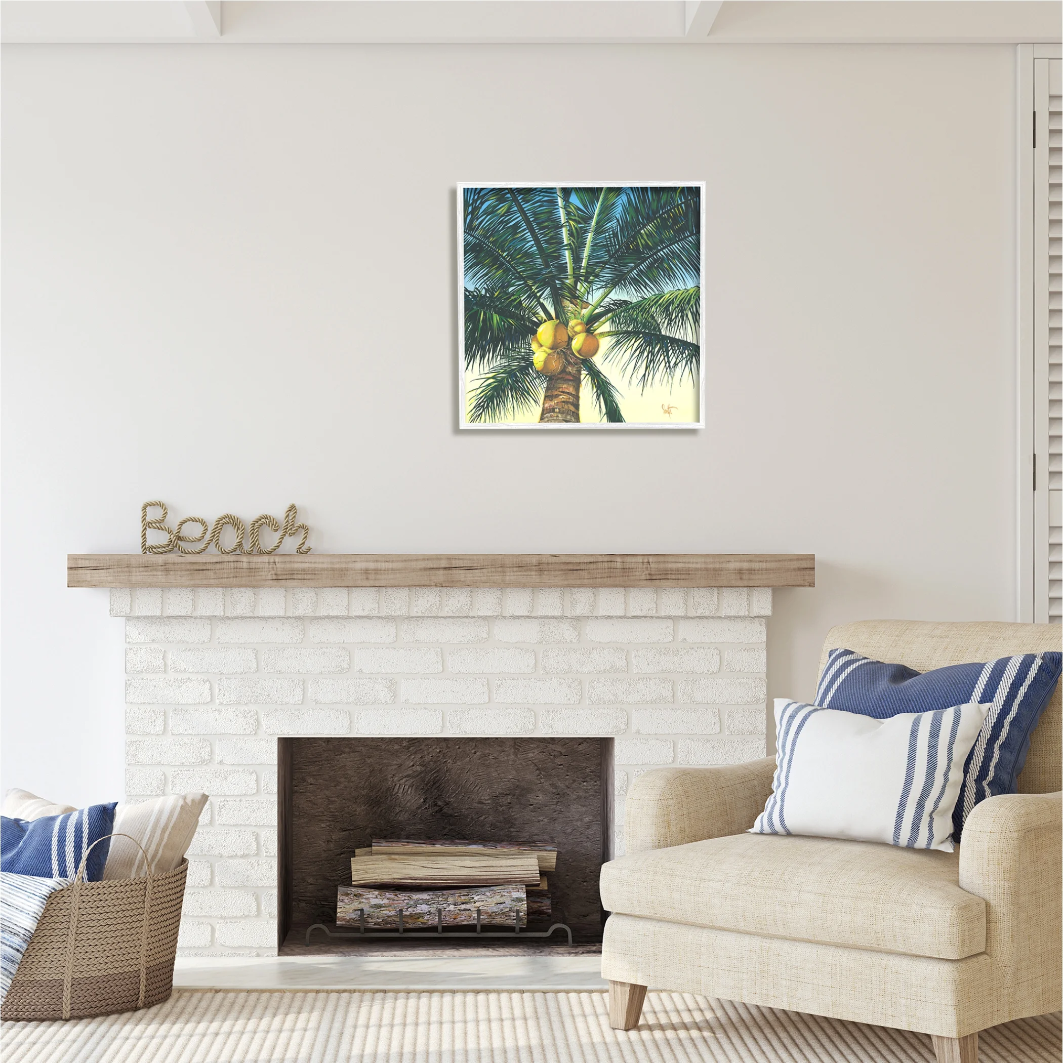 Stupell Industries Branching Out Palm Tree Botanical & Floral Painting White Framed Art Print Wall Art, 24 x 24