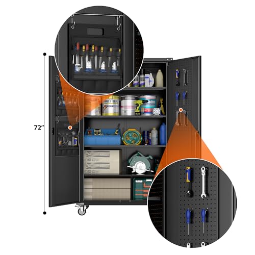 Garage Storage Cabinet with Wheels & Pegboard, 72