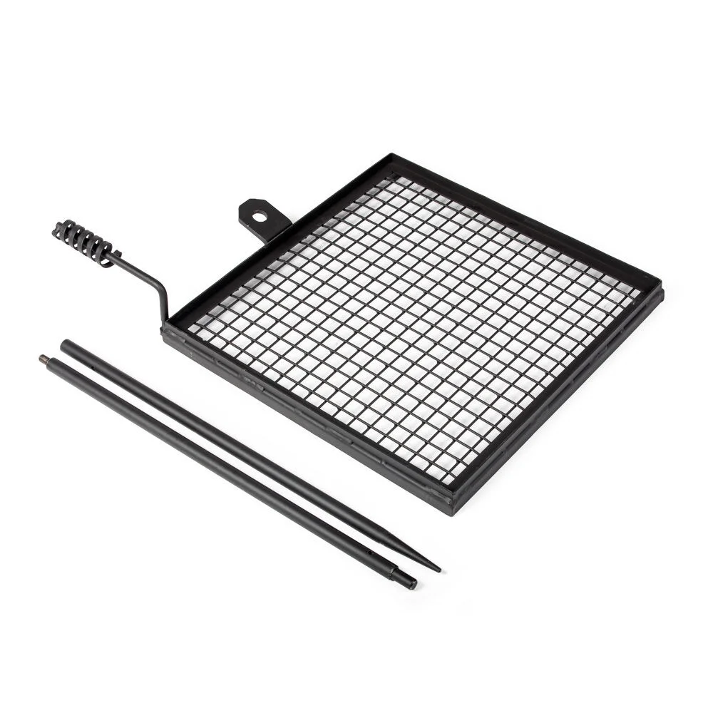 Ash & Ember Adjustable Swivel Grill, Steel Mesh Wire Cooking Grate with Spike Pole, Open Fire Portable BBQ Camping Gear