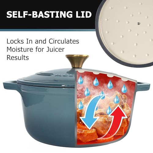 Mueller 6qt Enameled Cast Iron Dutch Oven, Heavy-Duty Casserole and Braiser Pan with Lid and Knob, Oven-Safe up to 500° F & Across All Cooktops, White