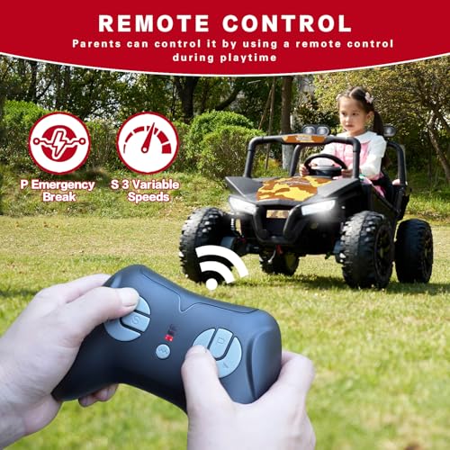 24V Ride on Toy for Big Kids, Kids' 2 Seat Electric Vehicles Outdoor Race Truck Car with 4 75W Strong MotorsBluetooth Speaker and 24V 7AH Big Battery,2 Seat Electric Cars for Kid 3-12 (White)