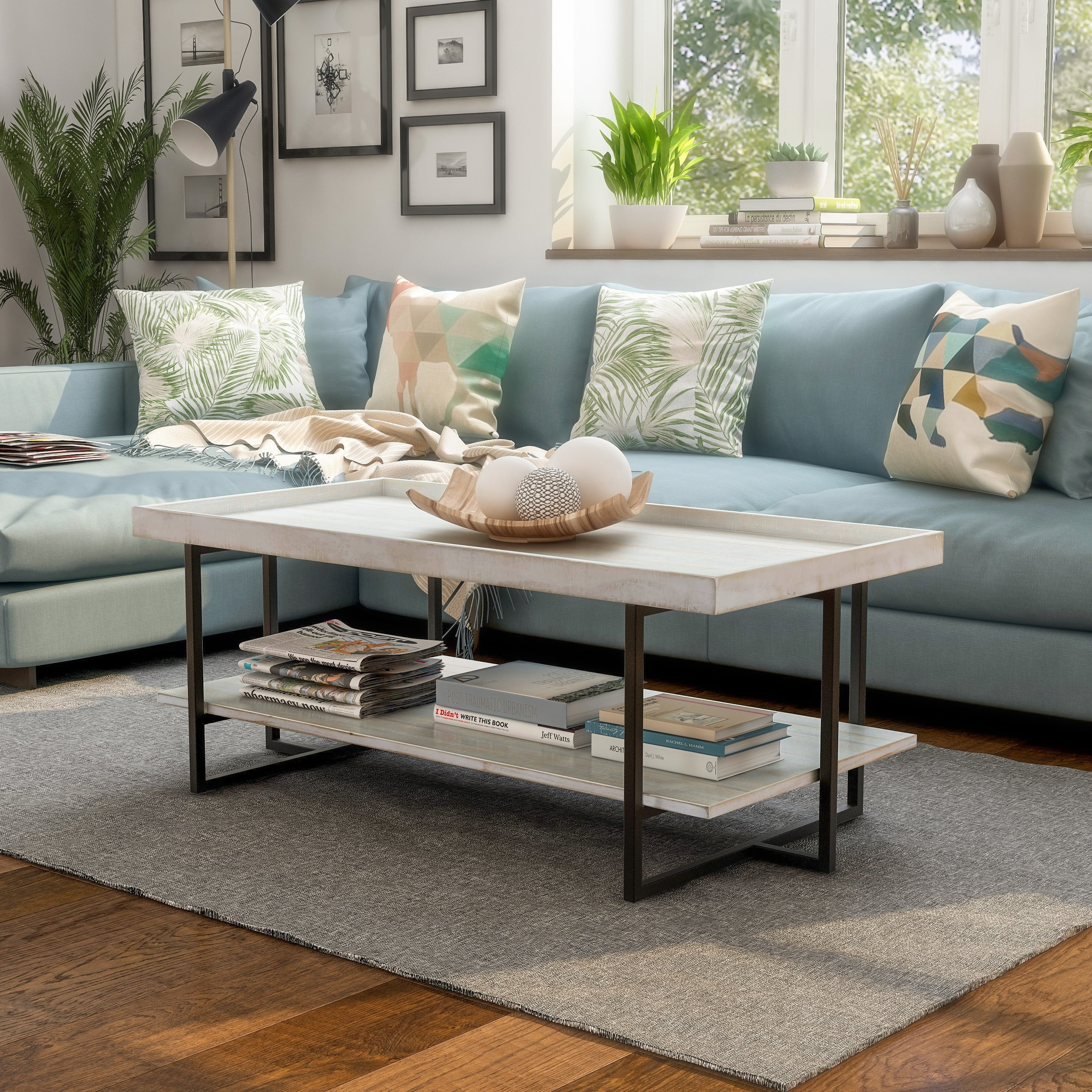 Furniture of America Damara Transitional 47-inch Metal 1-Shelf Coffee Table by  Antique Blue