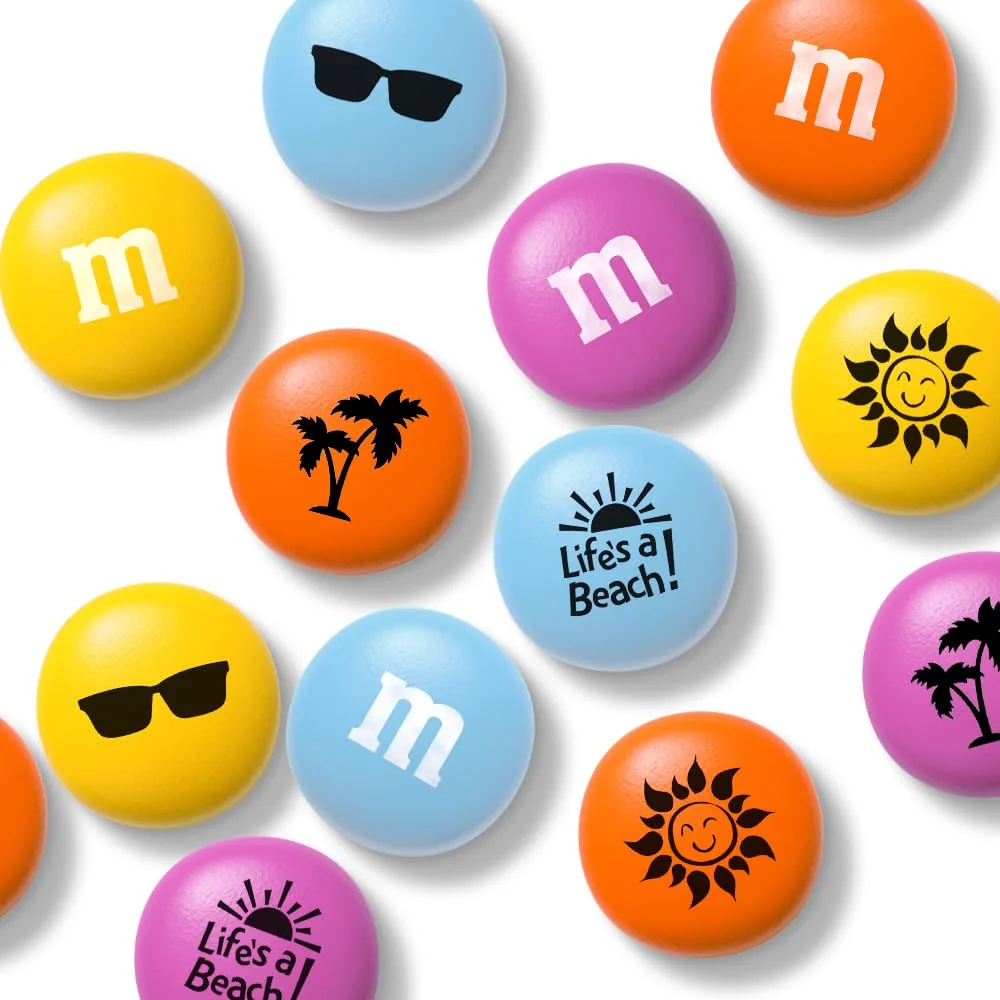 M&M,S Summer Themed Milk Chocolate Candies, 2 Pounds Of Bright Colored Light Blue, Orange, Yellow & Dark Pink M&M,S With Fun Summer Icons, Resealable Pack For Celebrations, Summer Parties, Bbq,S,