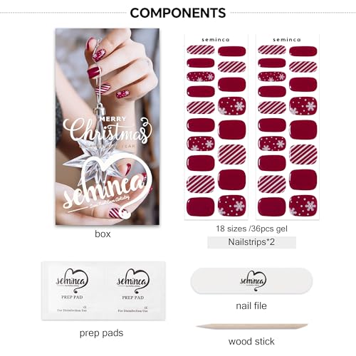 Semi Cured Gel Nail Strips-Easy Apply Christmas Gel Nail Stickers Holiday Semi Cured Manicure Strips with Sparkling Xmas Designs (Classic Yule)