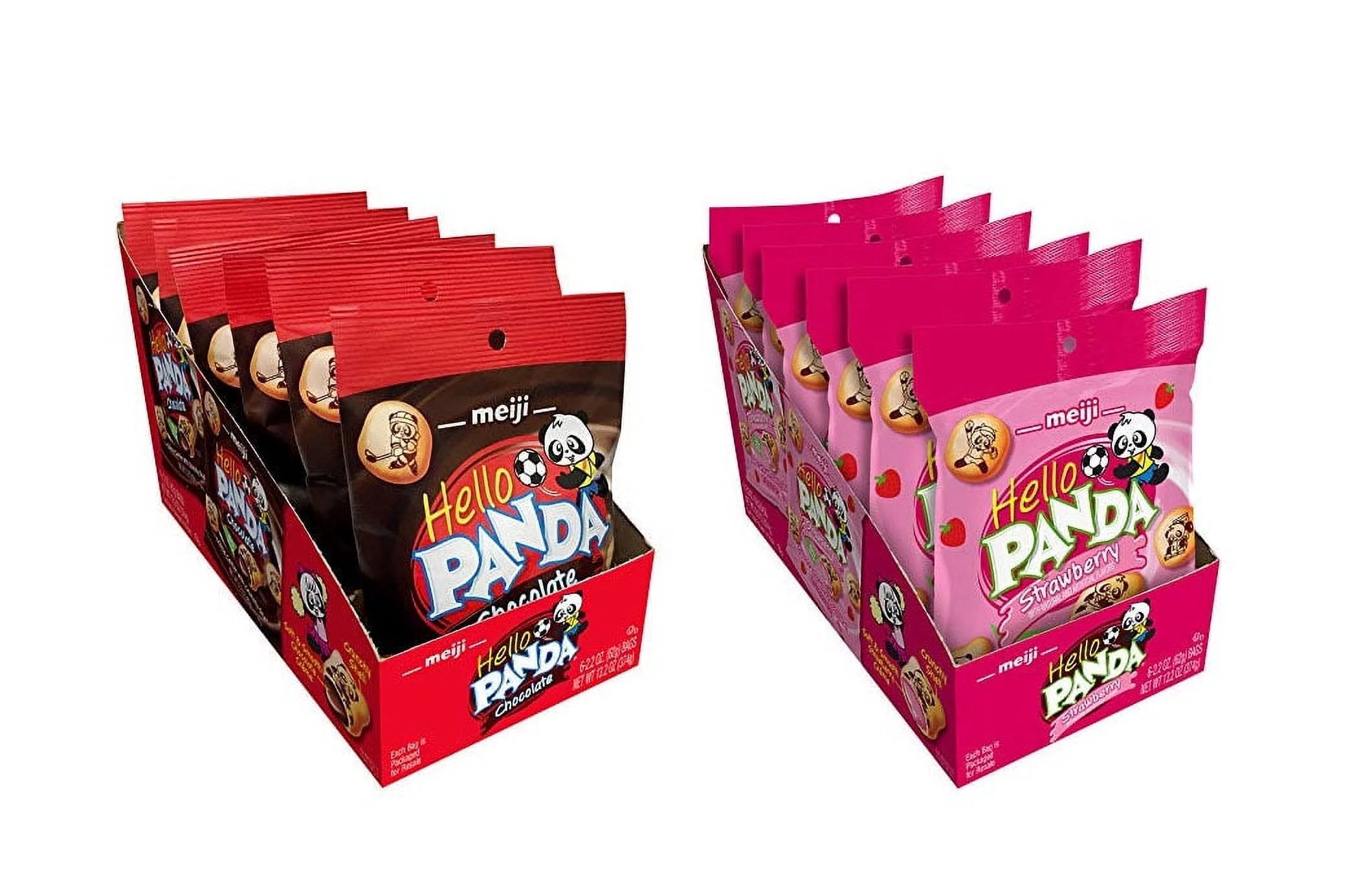 Meiji Hello Panda Chocolate & Strawberry Crème Filled Combo, 2.2 Ounce (62g) x 6 Bags Each Flavor