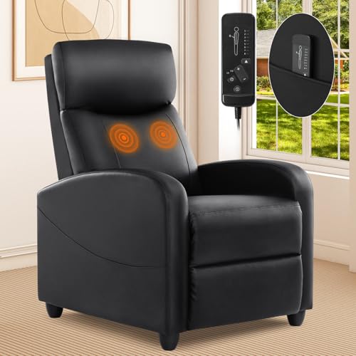 Recliner Chair Massage Reclining for Adults, Comfortable Fabric Recliner Adjustable Home Theater Seating Lounge with Padded Seat Backrest, Small Recliners for Living Room, Bedroom (Deep Grey)