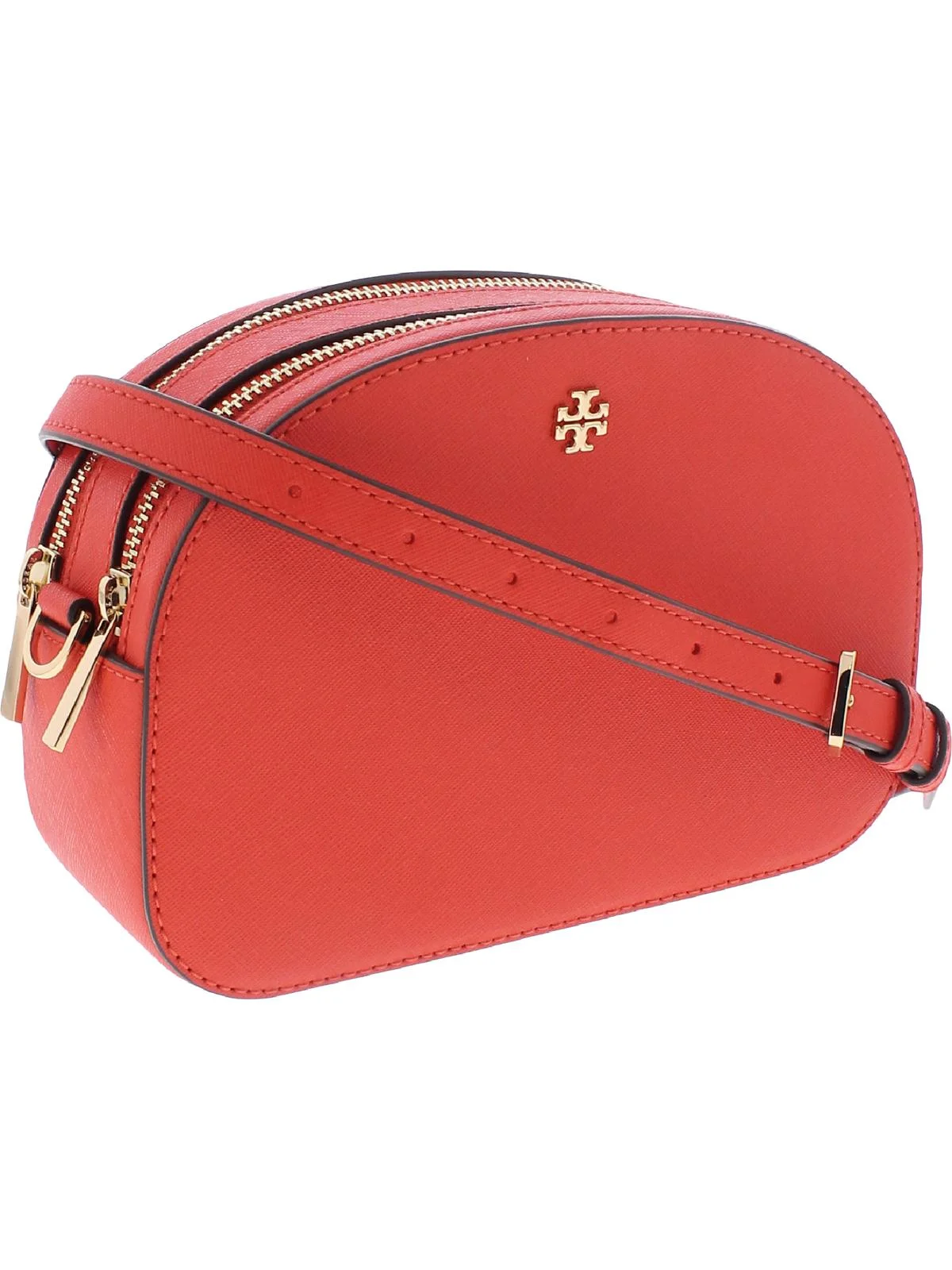 Tory Burch Womens Emerson Leather Crossbody Dome Handbag Red Small