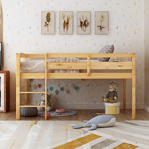 Merax Twin Size Junior Wood Loft Bed with Slide and Storage Shelves, House Loft Bed with Staircase for Girls Boys,Easy Assemble, Natural