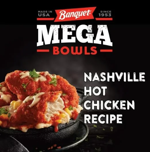 Banquet Mega Bowls Nashville Hot Fried Chicken Frozen Meal, 13 oz - Pack of 8