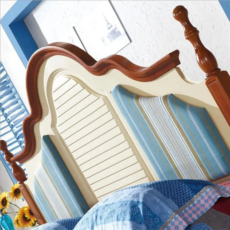 Mediterranean rustic wood bed 2 people American country side bedroom furniture 1.8m p10258