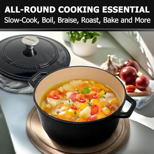 Mueller 6qt Enameled Cast Iron Dutch Oven, Heavy-Duty Casserole and Braiser Pan with Lid and Knob, Oven-Safe up to 500° F & Across All Cooktops, White