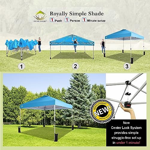 CROWN SHADES 10x10 Pop Up Canopy - Beach Tent with One Push Setup - Easy Outdoor Sun Shade for Events, Parties, Camping - Gazebo with STO-N-Go Cover Bag, Silver Coated Top, White