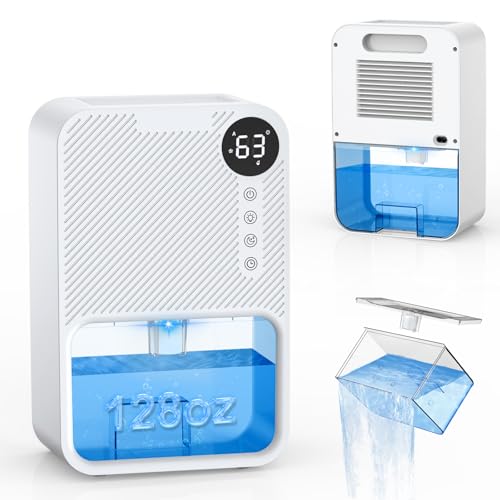 Dehumidifier, 128 OZ Visible Water Tank, 1000 sq.ft Dehumidifiers for Home Basement Bedroom Bathroom Closet RV with 7 Colors LED Light, Back Handle, Ultra Quiet Sleep Mode, 1-24H Timer, Auto Shut Off