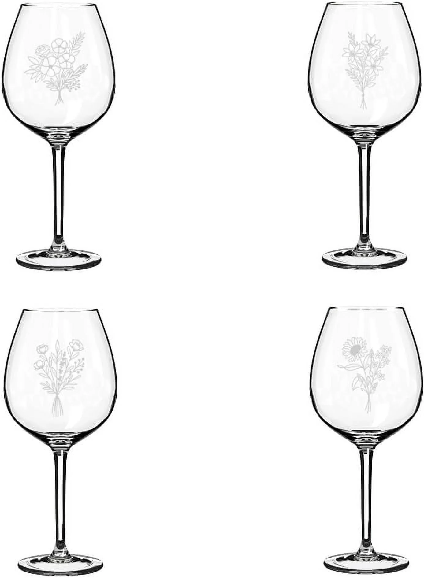 Set of 4 Wine Glass Gift Flower Bouquet Collection (20 oz Jumbo)