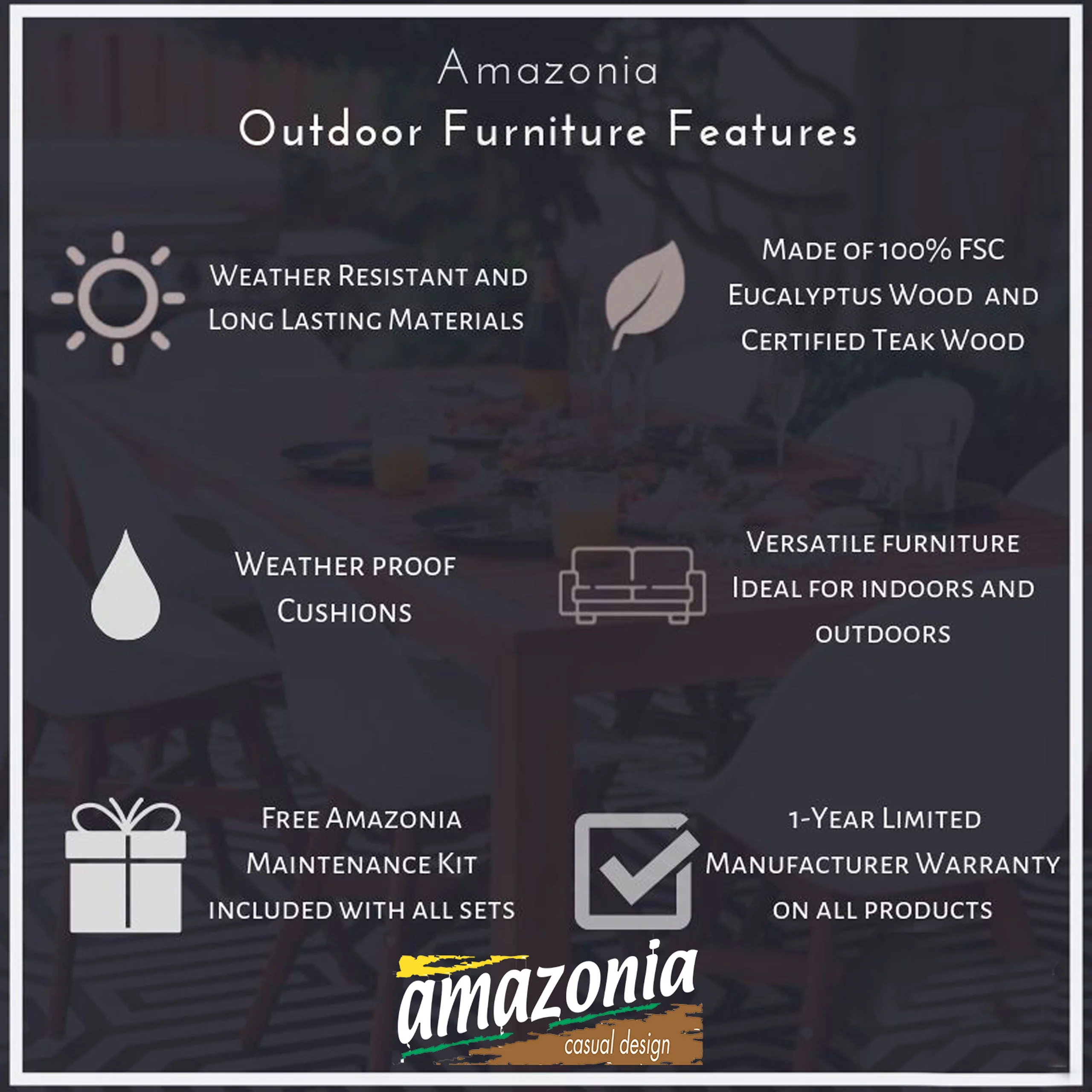 Amazonia Milano Solid Wood 100% FSC Certified Rectangular Patio Dining Set, Seating Capacity: 6