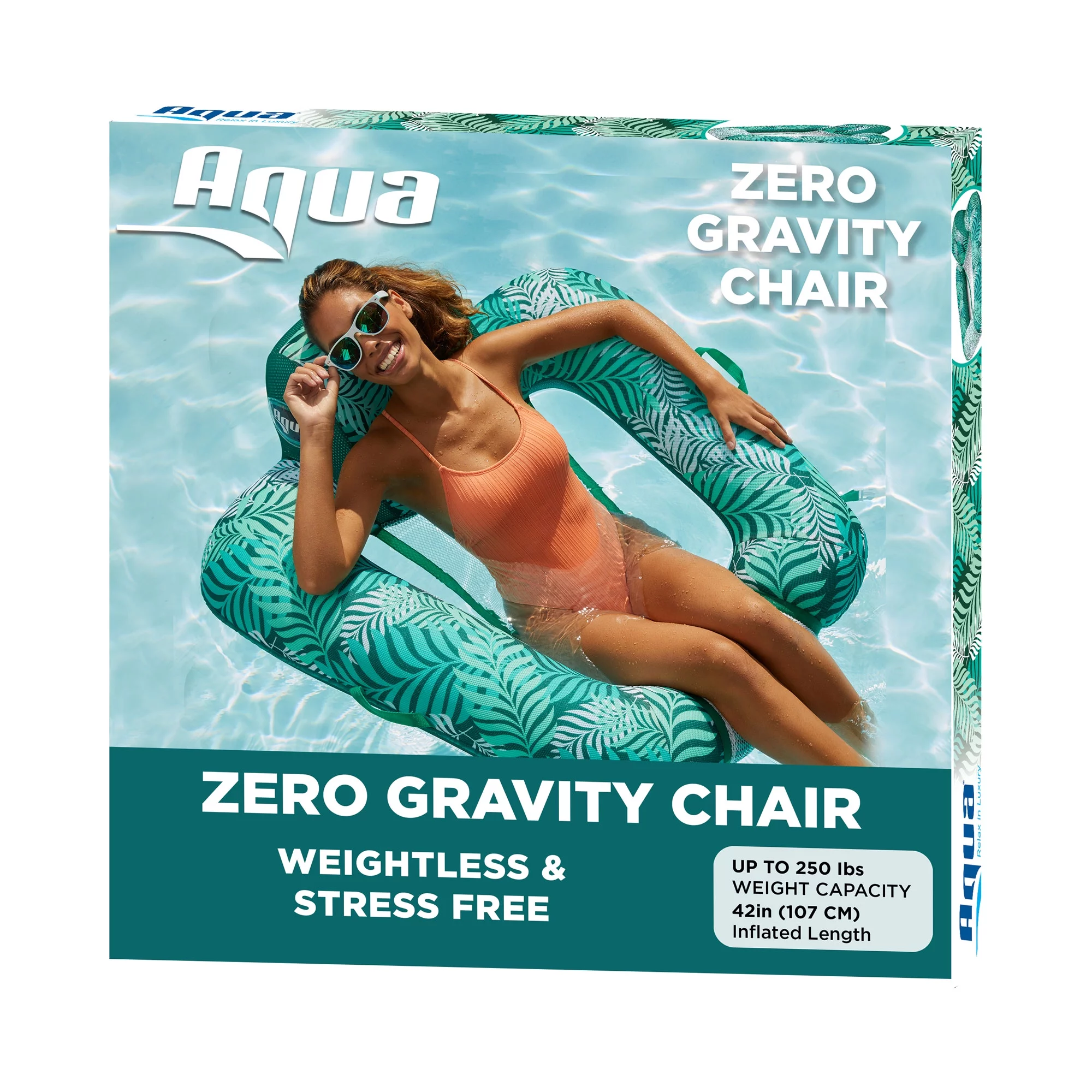 Aqua Zero Gravity Inflatable Swimming Pool Chair Float, Teal Fern Green