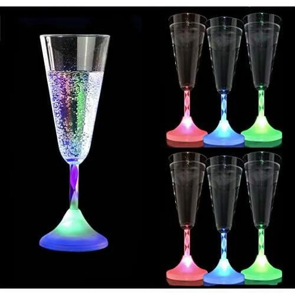 Light Up Champagne Flutes 6 Oz LED Light Up Champagne Glass With Color Changing LED Light & Long Spiral Stem Set Of 6