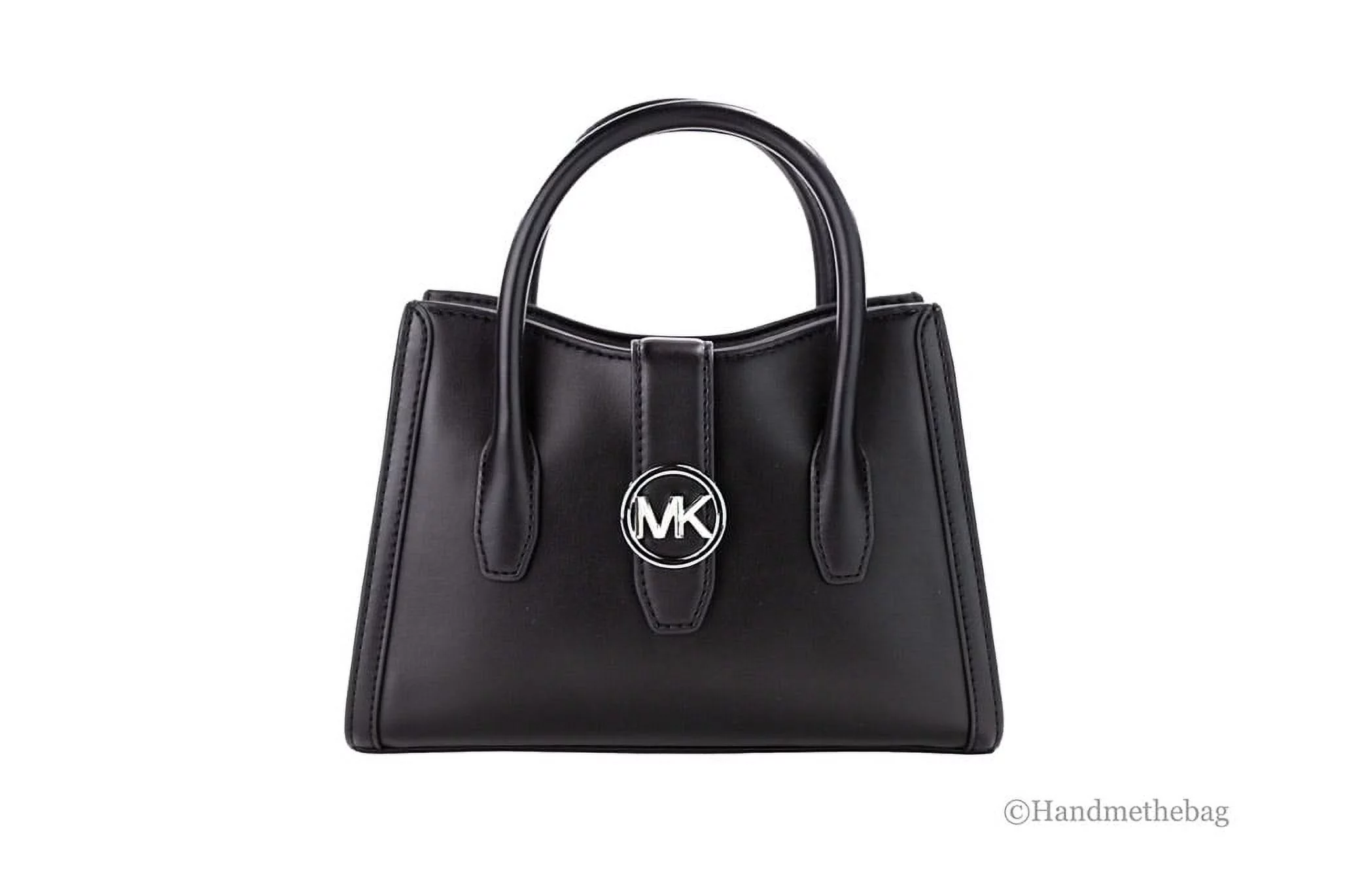 Michael Kors Gabby Small Black Leather Top Zip Satchel Crossbody Bag Purse