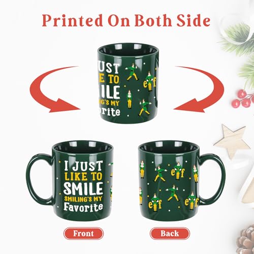 Buddy The Elf Mug, Funny Christmas Coffee Mug, 11oz Holiday Drinking Cup, Elf Merch Gifts, Novelty Christmas Party Cups for Table Decorations, Xmas White Elephant Gifts for Women Men Coworkers