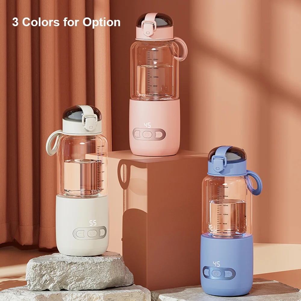 walmeck Portable Warmer for Formula 250ml Capacity 37-55℃ Adjustable Wireless Instant Warmer Electric Kettle for Car Travel USB Fast Charging