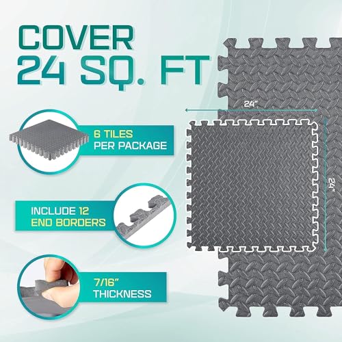 Yes4All 24SQFT-120SQFT Puzzle Exercise Mat for Home Gym, EVA Interlocking Foam Floor Tiles with Border for Workout Equipment