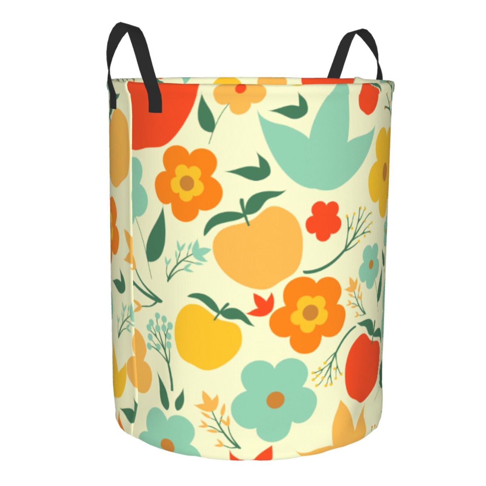XMXT Collapsible Laundry Basket, Colorful Cartoon Fruits Flowers Polyester Waterproof Laundry Hamper, 62L