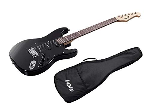 Monoprice Cali Classic Electric Guitar - Black, 6 Strings, Double-Cutaway Solid Body, Right Handed, SSS Pickups, Full-Range Tone, With Gig Bag, Perfect for Beginners - Indio Series