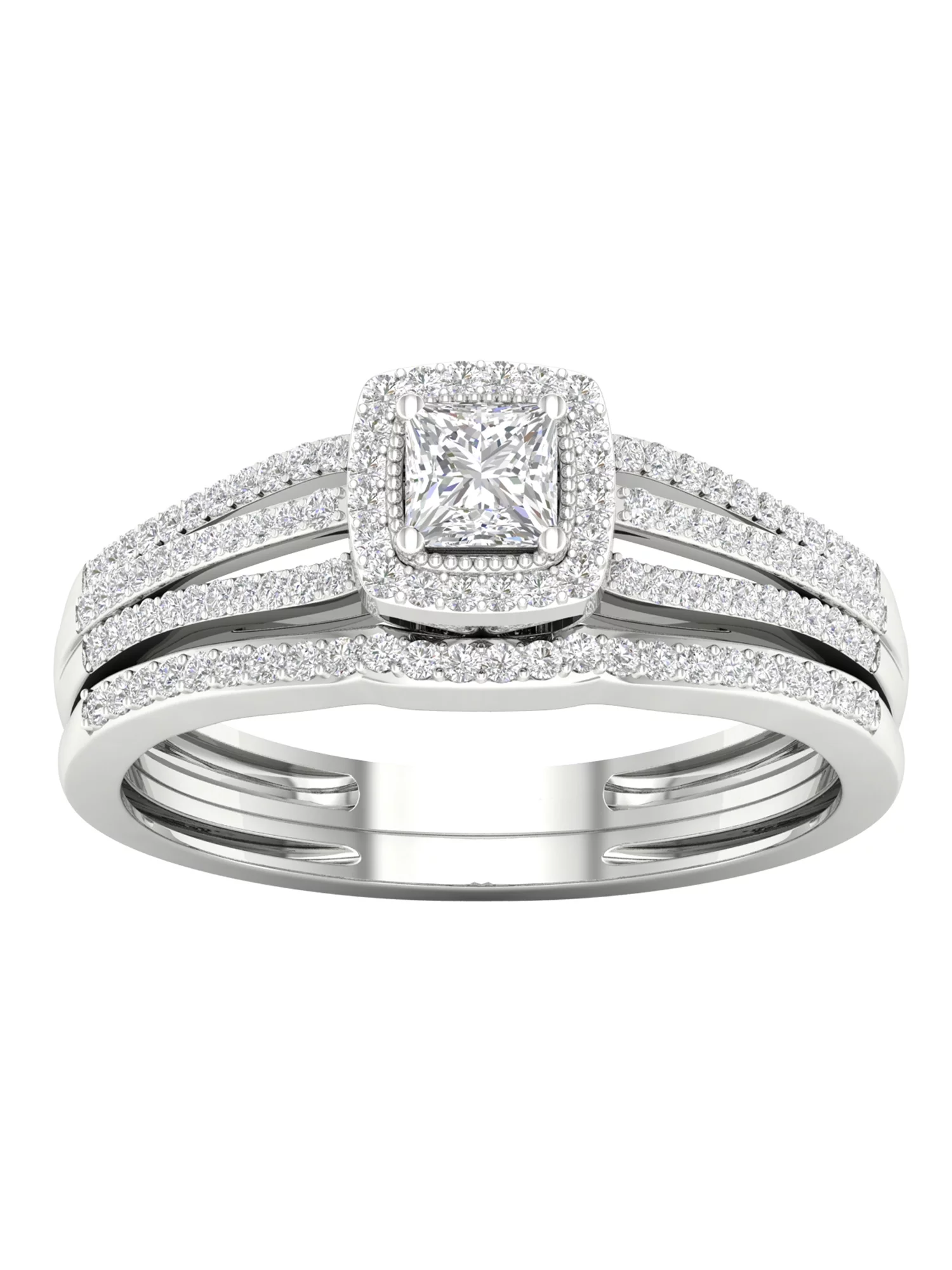 Imperial 1/2Ct TDW Diamond 10k White Gold Halo Bridal Set (H-I, I2)
