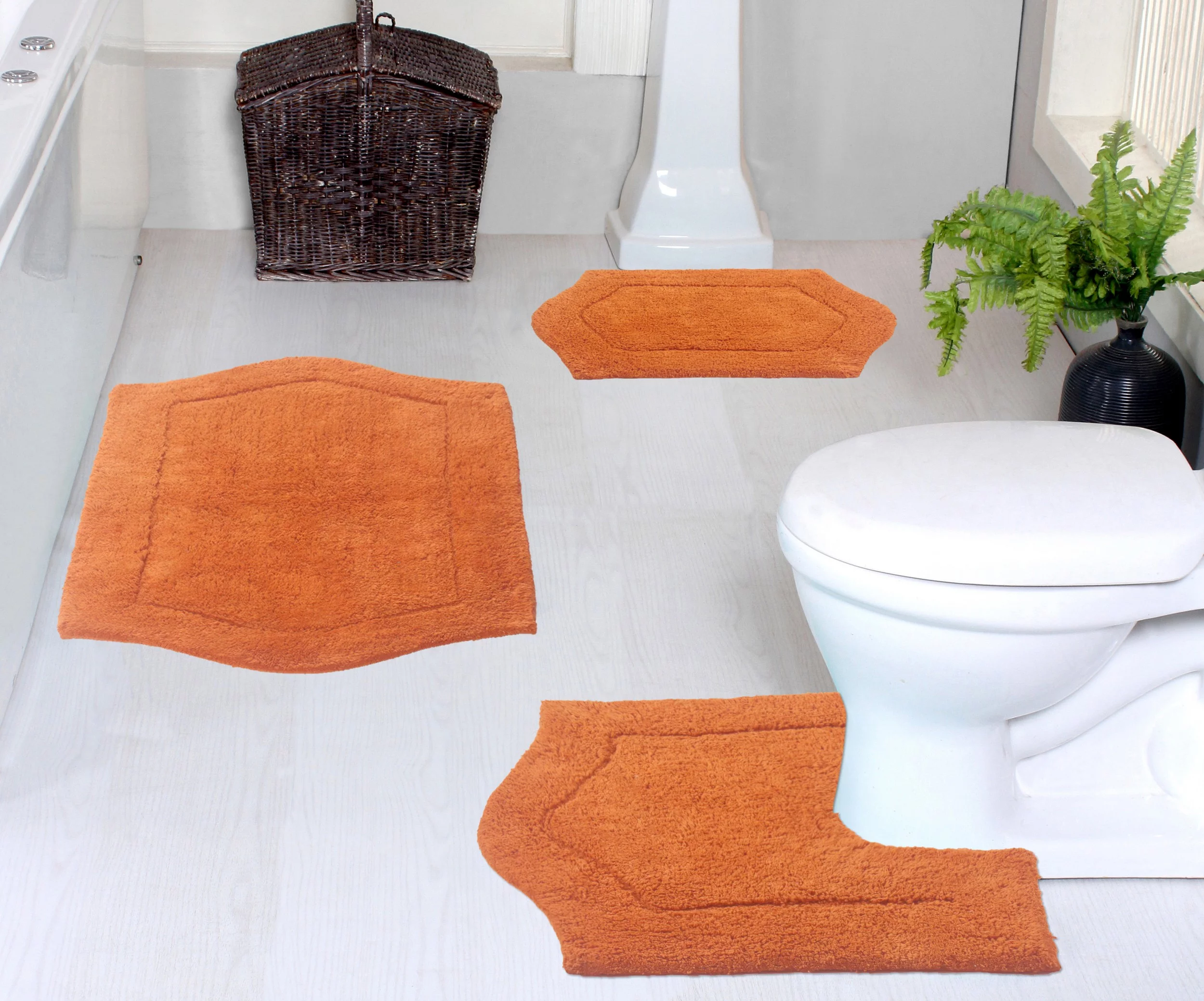 Home Weavers Waterford Collection 100% Cotton Tufted Bath Rug, Extra and Absorbent Bath Rugs, Non-Slip Plush Bath Carpet, Machine Wash, bath rug for Bathroom, 3 Piece Set with Contour, Terracotta Rug