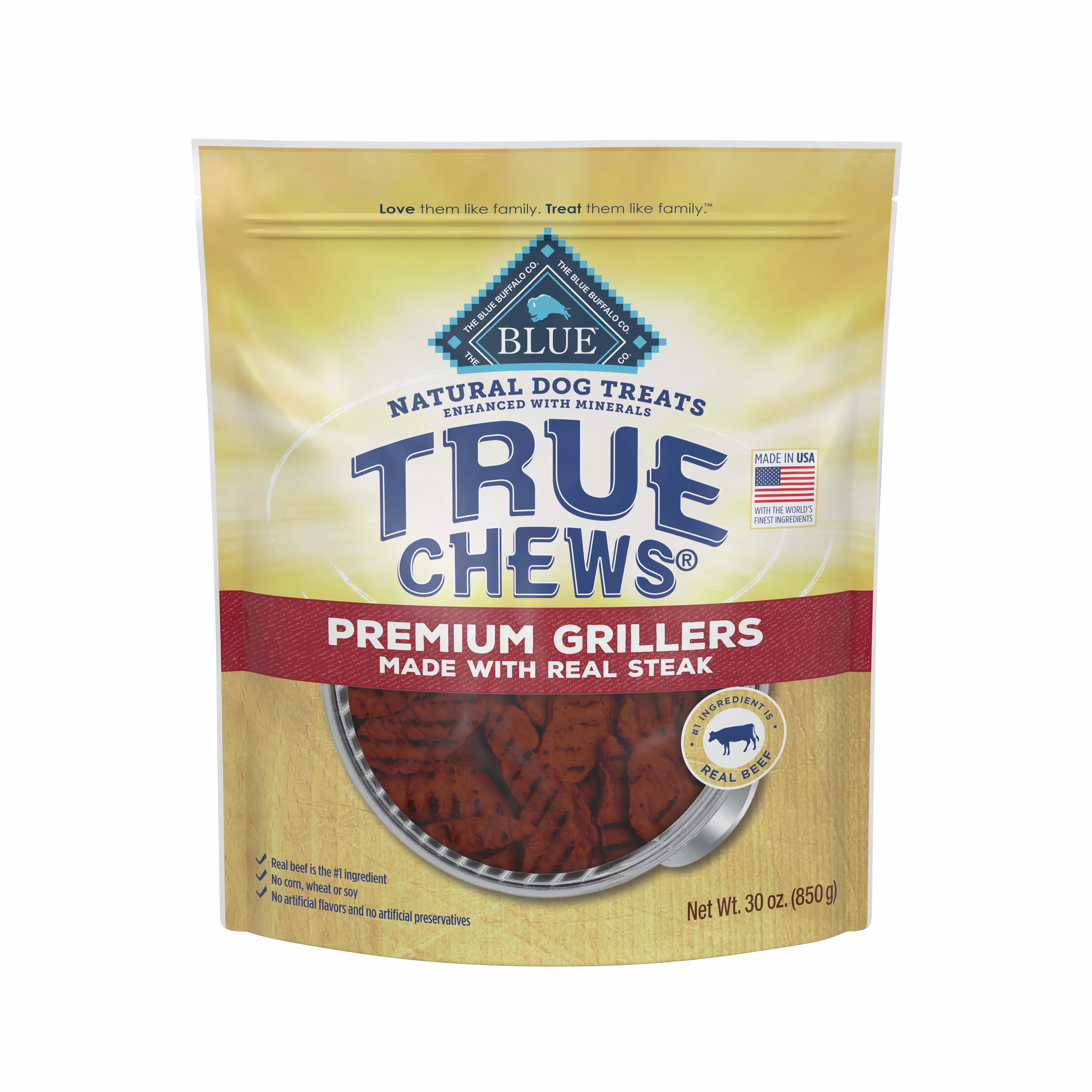 Blue Buffalo True Chews Premium Grillers Natural Dog Treats, Steak 30 oz Bag