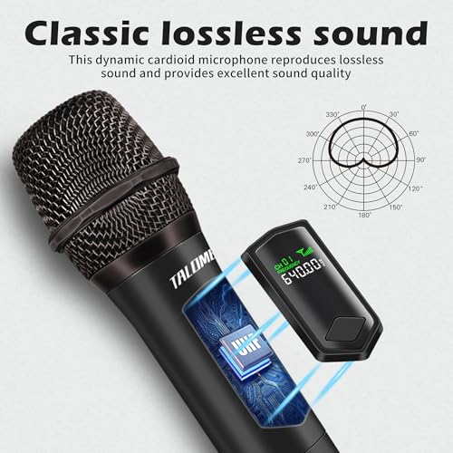 Wireless Microphone,Professional Dual Handheld Cordless Dynamic Mic System with Rechargeable Receiver(160 Ft),Karaoke Microphone Set for Singing,Karaoke,Wedding,DJ,Party,Speech,Church,K60-2