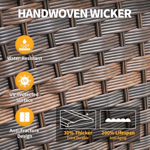 Outdoor Patio Furniture Set-5 Pieces All-Weather Wicker Outdoor Furniture with High Back Outdoor Swivel Rocking Chairs Outdoor Patio Conversation Sets for Garden Porch Deck Brown/Blue