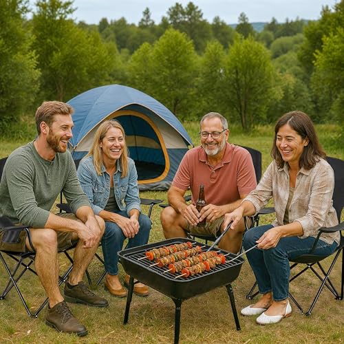 Simple Deluxe Portable Folding Rocking Chair, Camping Kickback Rocker with Durable Armrests, Drink Holder & Relaxed Lowered Seat for Comfort (2 Pack with Armrest)