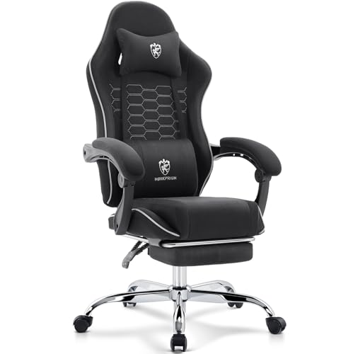 Gaming Chair Breathable Fabric,Computer Office Chair with Footrest,Massage Lumbar Support and Gel Pad,Ergonomic Reclining Adjustable Gamer Chair with Headrest and Spring Cushion Black Green