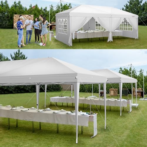 VINGLI 10'x20' Ez Pop Up Canopy Tent with 6 Removable Sidewalls Panels,Folding Instant Wedding Party Outdoor Commercial Event Gazebo Pavilion W/ Portable Rolling Carrying Bag,White