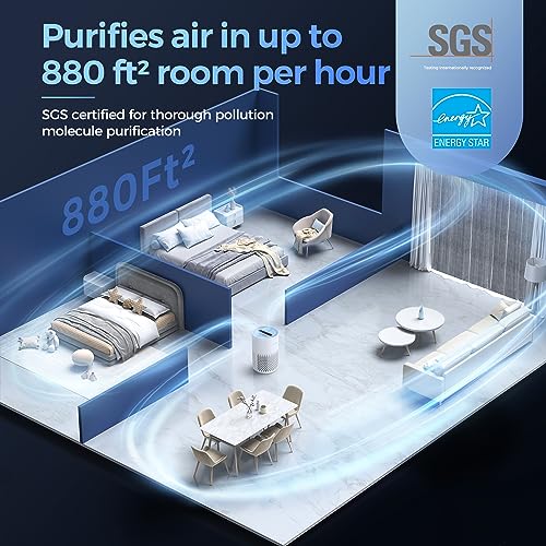 Air Purifiers for Bedroom, H13 True HEPA Filter for A11ergies, Pollen, Smoke, Dusts, Pets Dander, Odor, Hair, Ozone Free, 20db Quiet for Home, Room, Kitchen, SGS Certificaion - AC400 Black