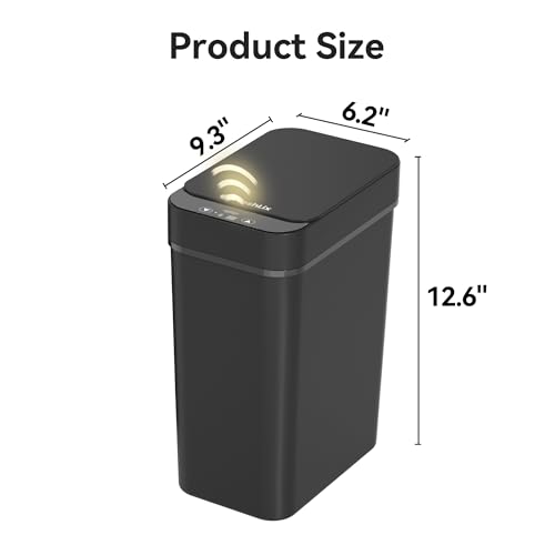3 Pack Bathroom Trash Can 2.6 Gallon Small Touchless Automatic Motion Sensor Trash Cans Slim Waterproof Garbage Bin with Lid for Kitchen, Office, Bedroom Black White Grey