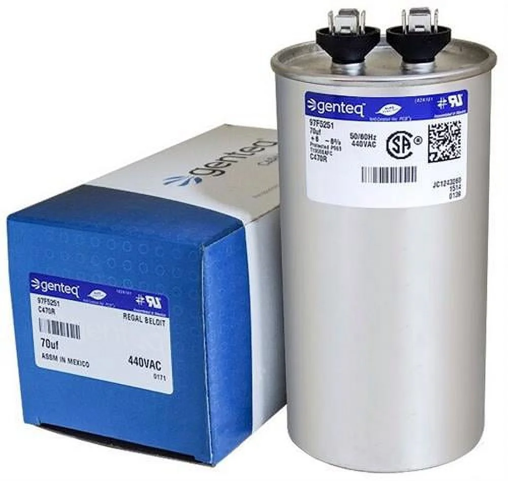 70 uF MFD x 440 VAC Round Genteq / GE Industrial Replacement Capacitor # C470R / 97F5251