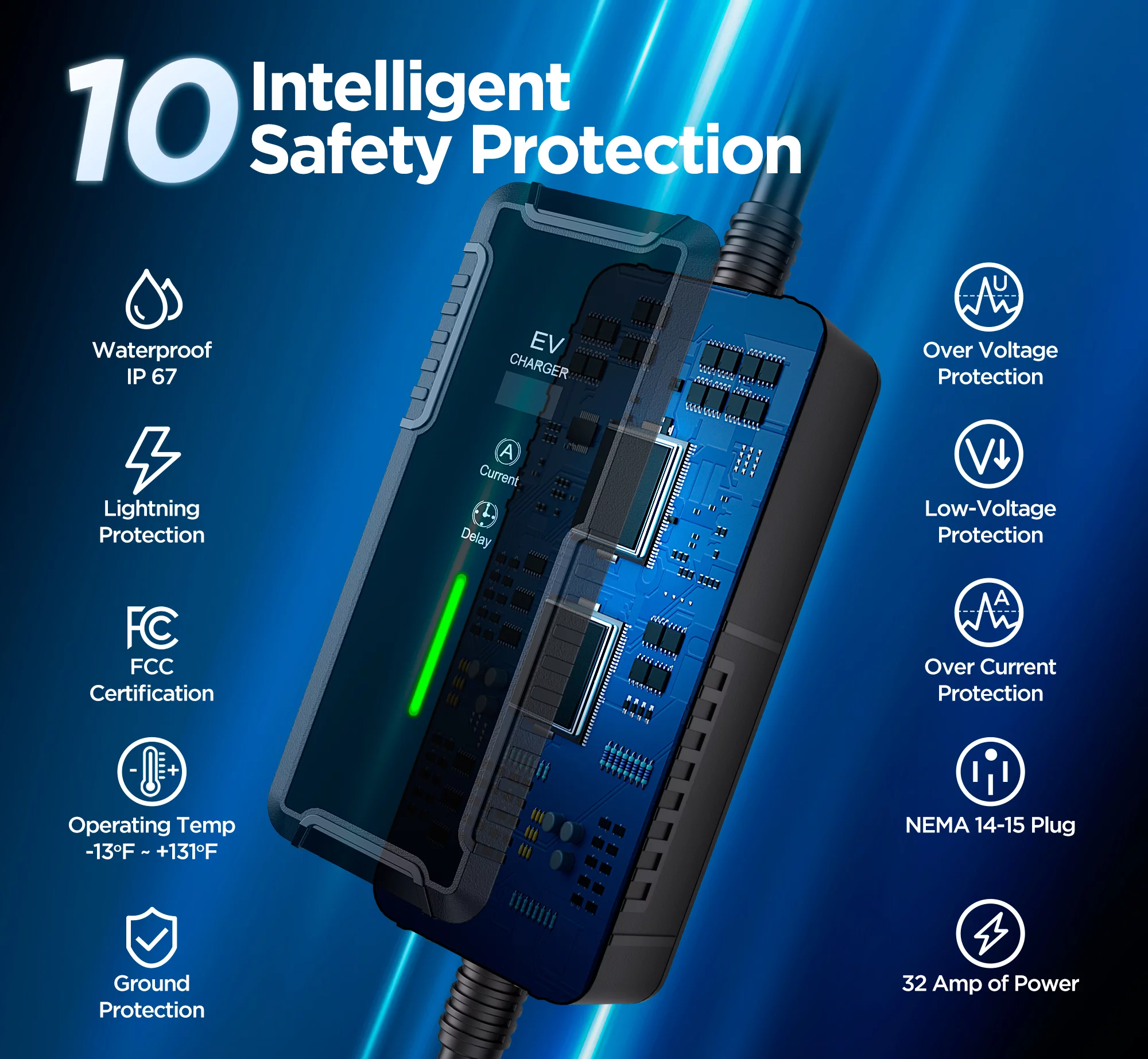 Famistar Level 2 & Level 1 EV Charger, 16Amp 110-240V Portable J1772 Electric Car Charger with Adjustable Amp Delayed Timer 25ft Long Cord