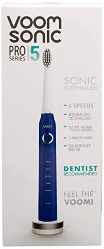 Voom Sonic Pro 5 Series Rechargeable Electronic Toothbrush | Dentist Recommended | Advanced Oral Care | 2 Minute Timer with Quadrant Pacing | 5 Adjustable Speeds | Soft Dupont Nylon Bristles