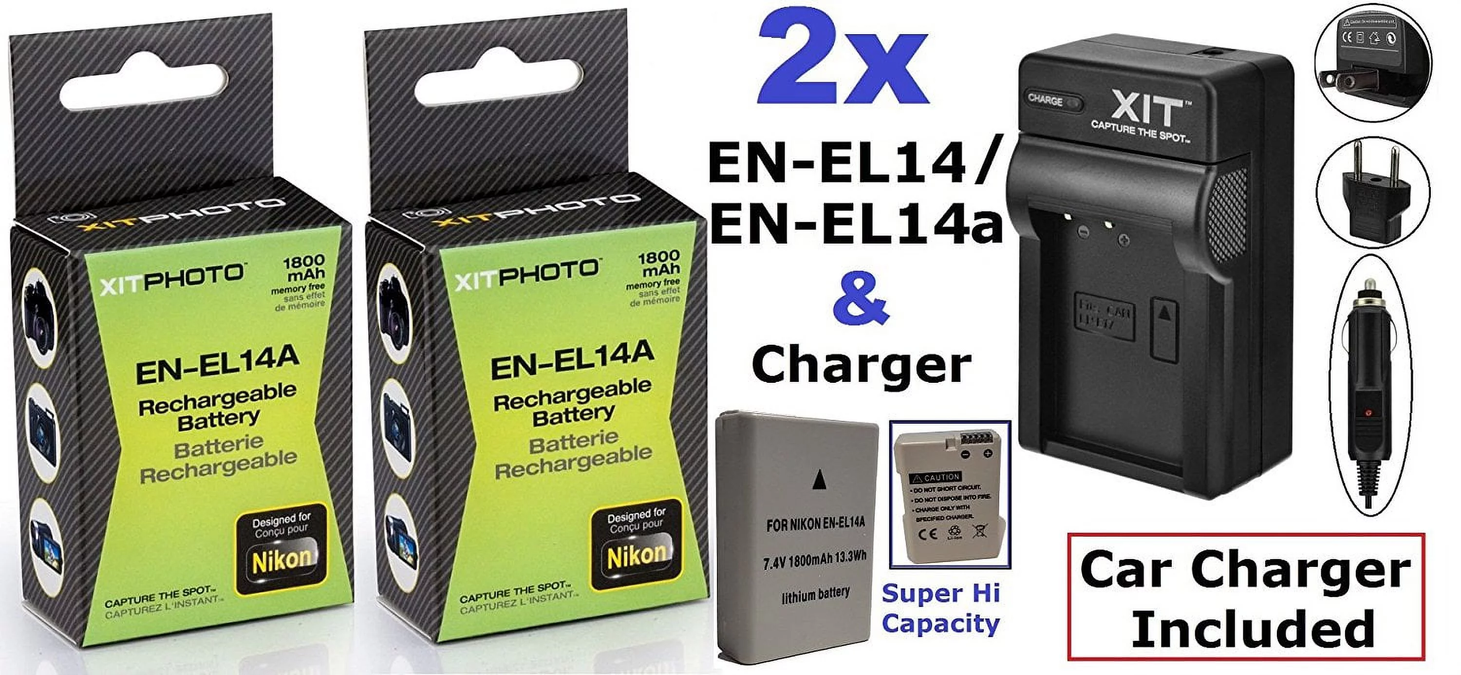 2-Pc EN-EL14a Battery + Charger For Nikon D5300 D5500 D5200 D3300 D3200 D3100 Df