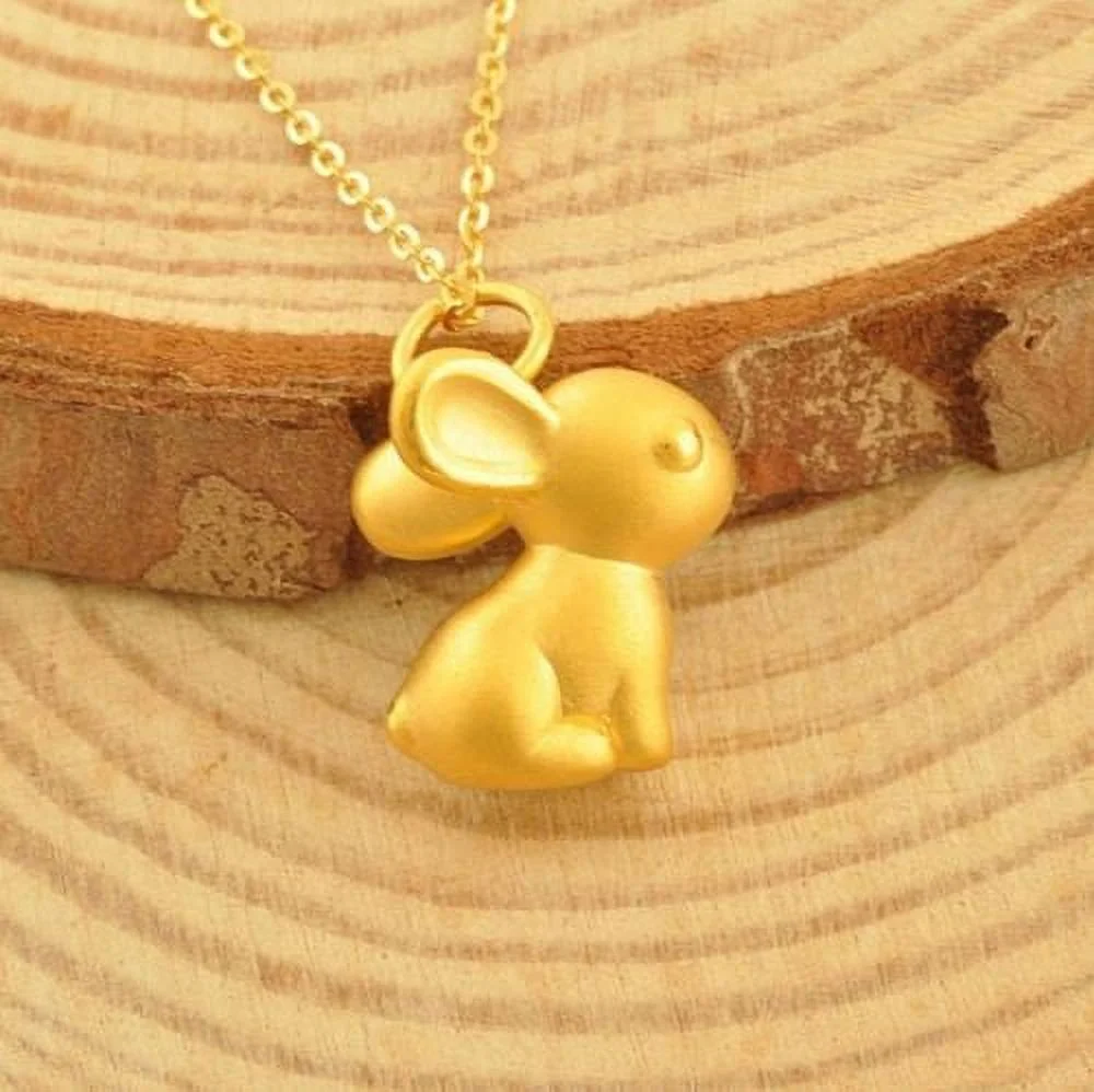 Fine Pure 999 24K Solid Yellow Gold Pendant Gift 3D Lucky Rabbit Pendant 0.37g